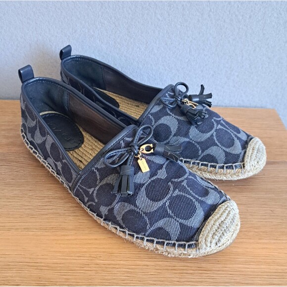 COACH Carson Espadrille Flats 8.5 Women’s Slip-On Shoes Denim Blue Logo Comfort - Picture 1 of 13